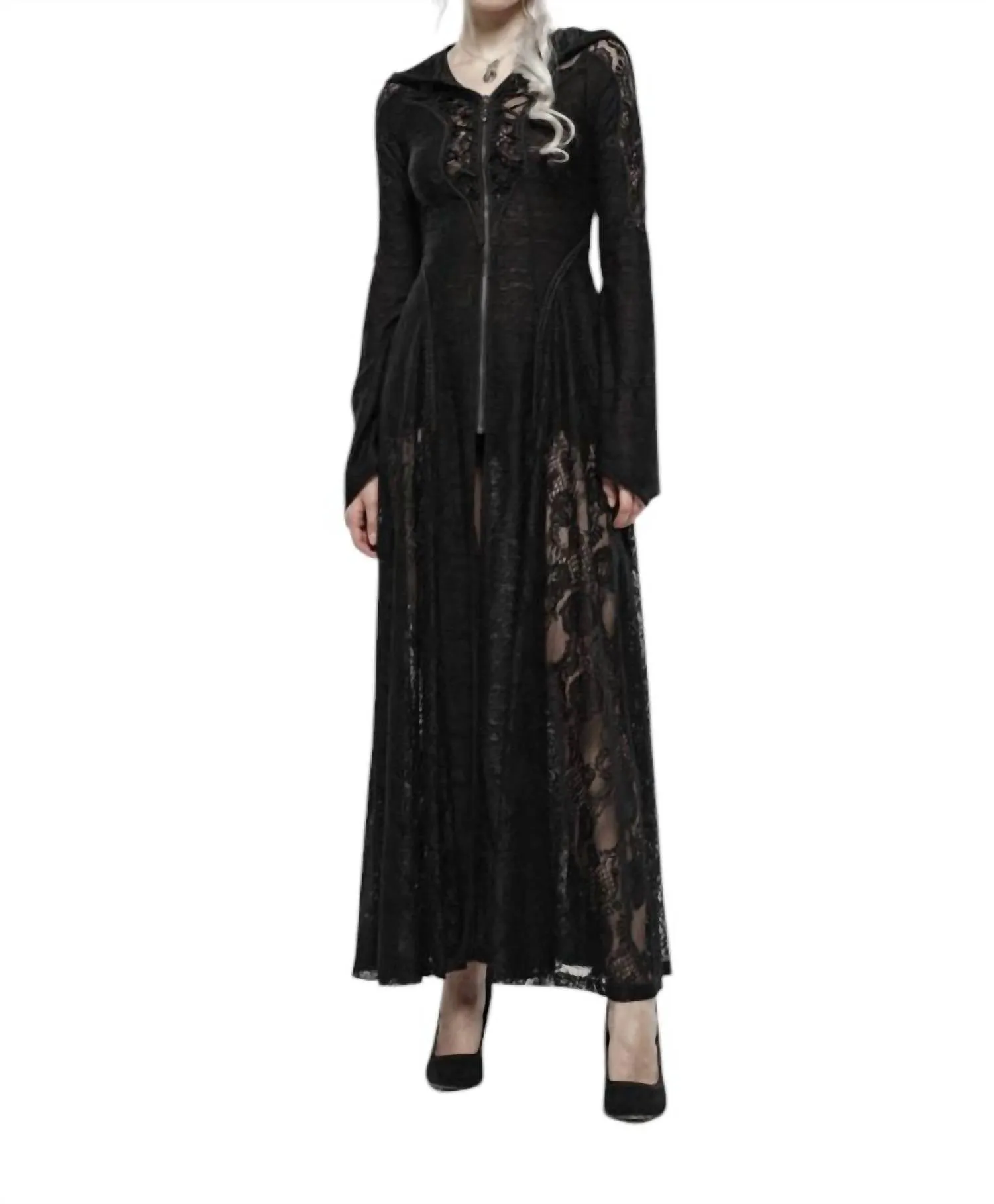 Manteau long en laine Darkmoon Cage en noir