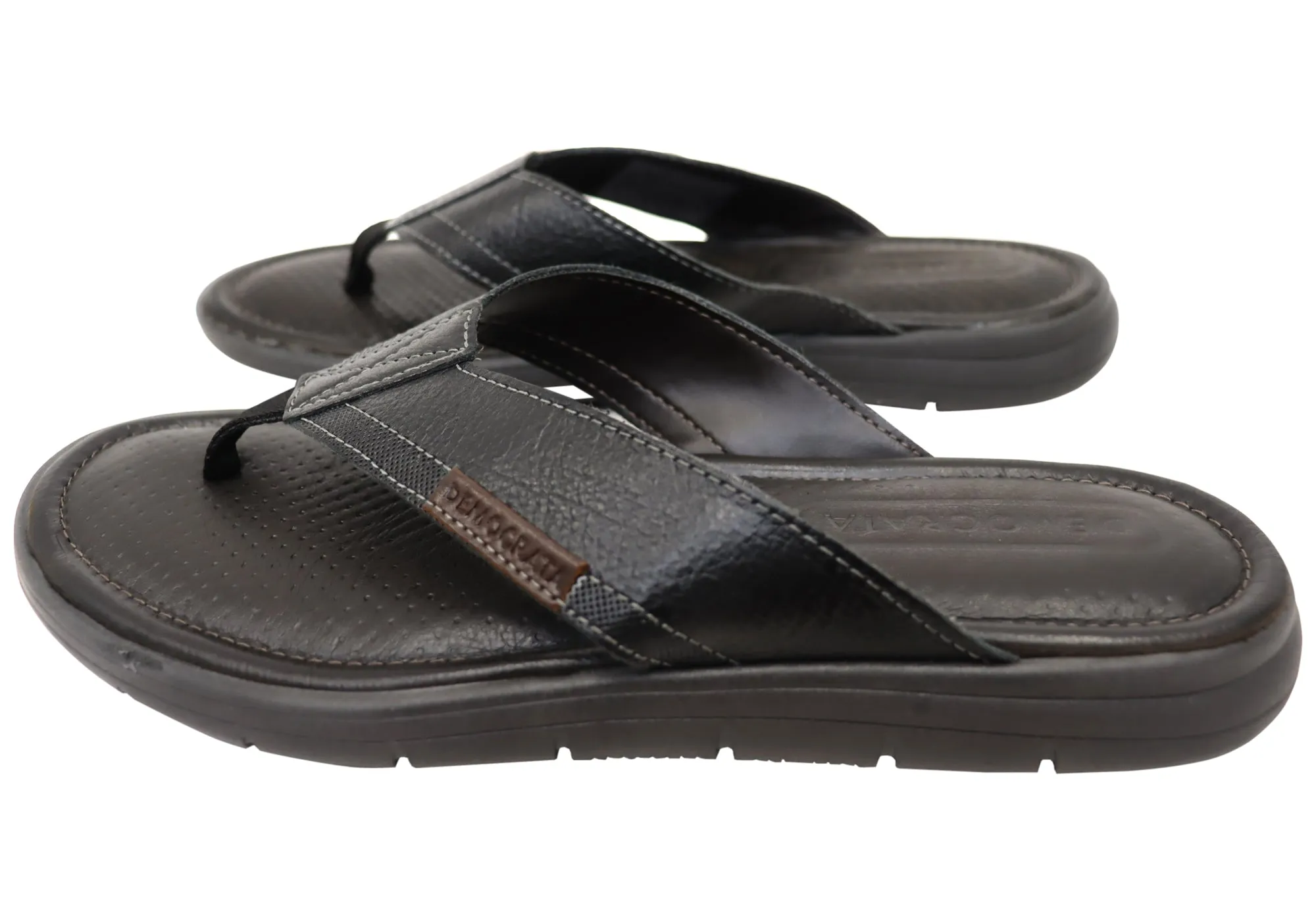 Sandales confortables en cuir brésilien Democrata Mitch Mens, tongs Democrata