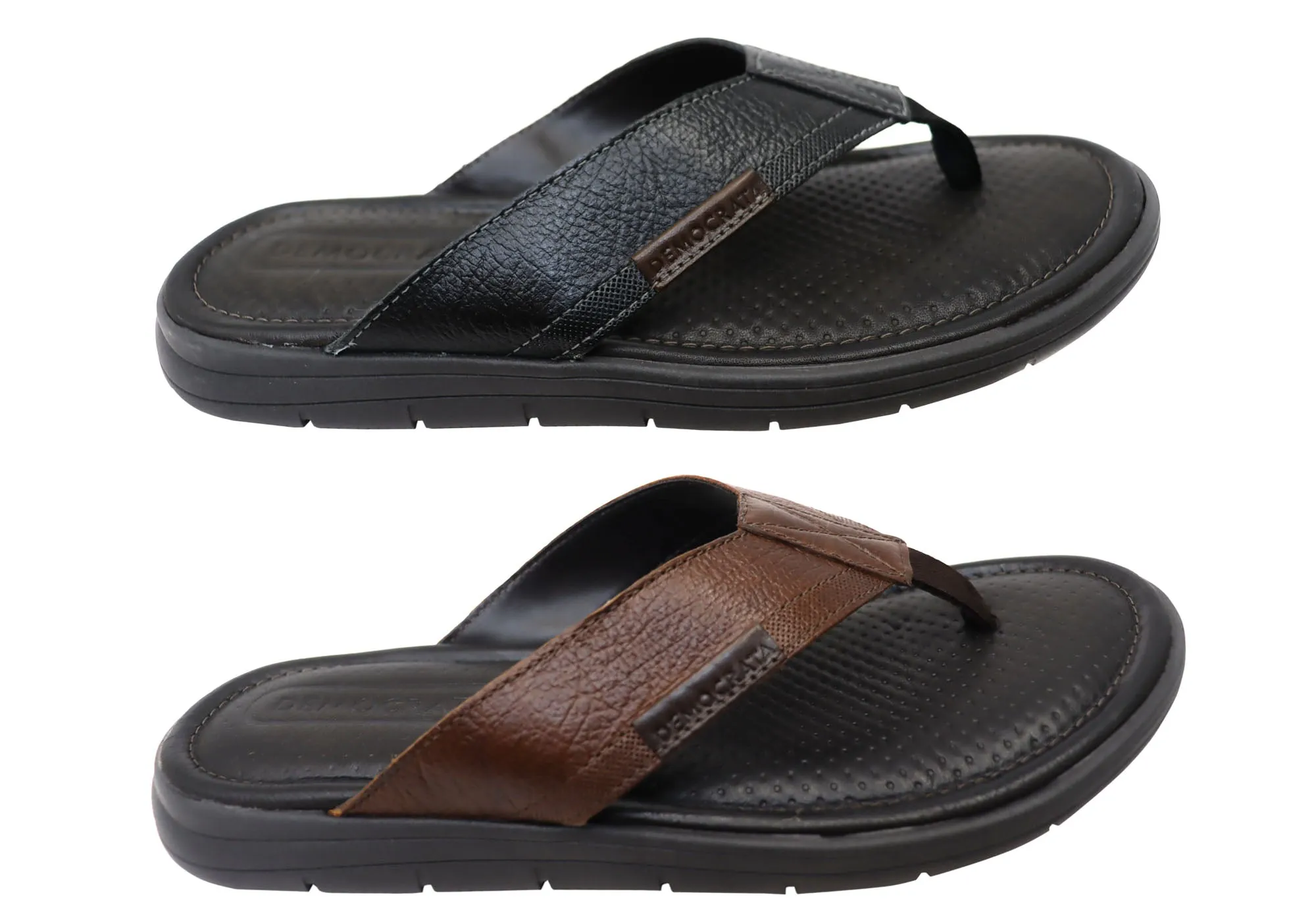 Sandales confortables en cuir brésilien Democrata Mitch Mens, tongs Democrata