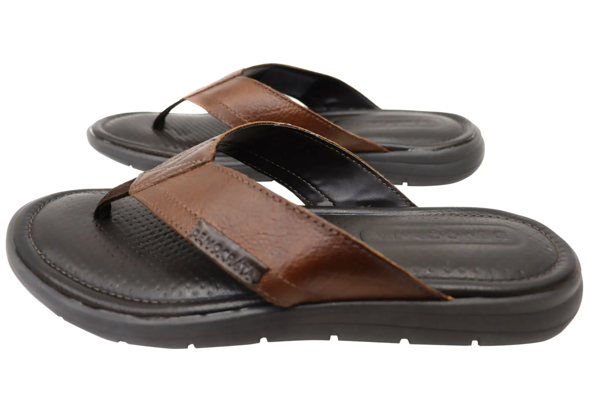 Sandales confortables en cuir brésilien Democrata Mitch Mens, tongs Democrata