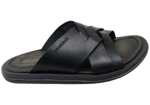 Democrata Pauly Mens Leather Comfortable Slide Sandals Made In Brazil Democrata Shoes