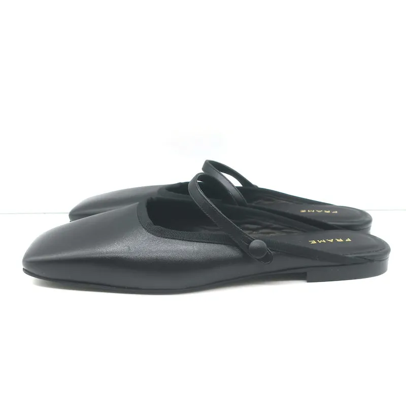 FRAME Le Em Flat Mary Jane Mules en Cuir Noir Taille 38 NEUF