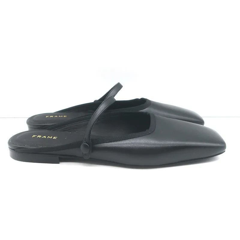 FRAME Le Em Flat Mary Jane Mules en Cuir Noir Taille 38 NEUF