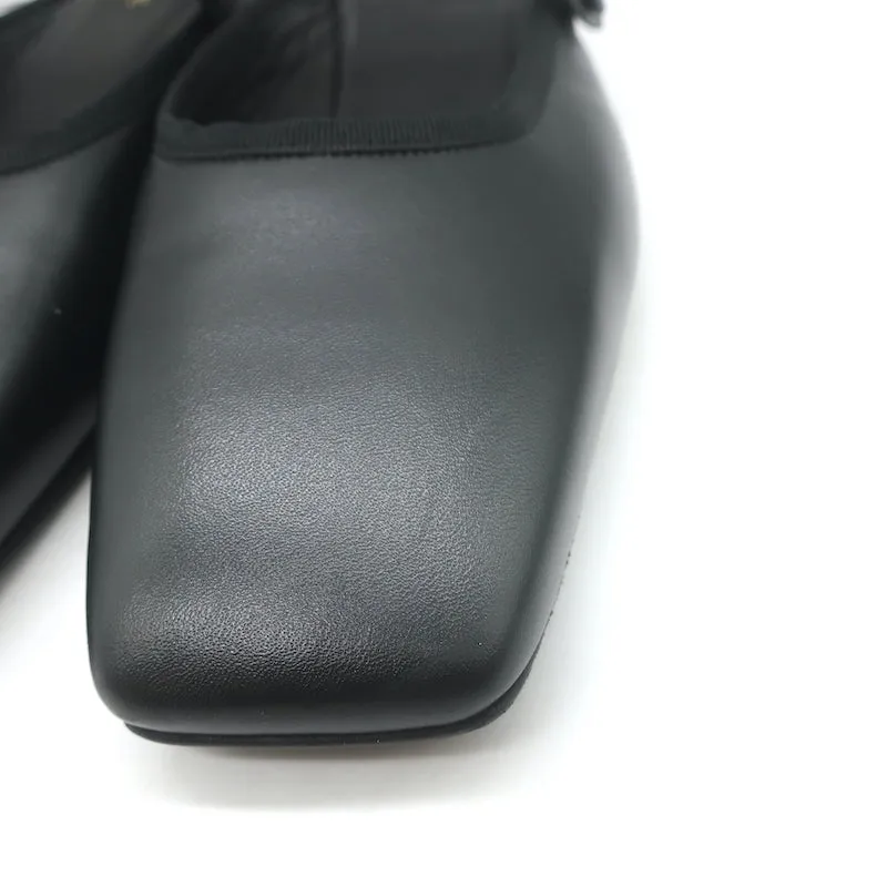 FRAME Le Em Flat Mary Jane Mules en Cuir Noir Taille 38 NEUF
