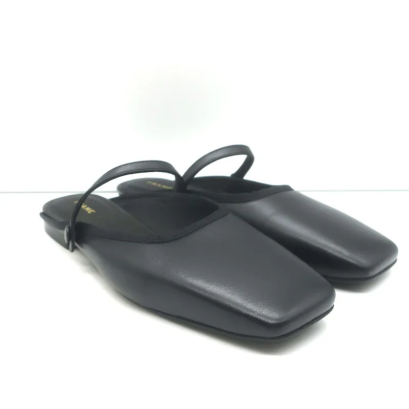 FRAME Le Em Flat Mary Jane Mules en Cuir Noir Taille 38 NEUF