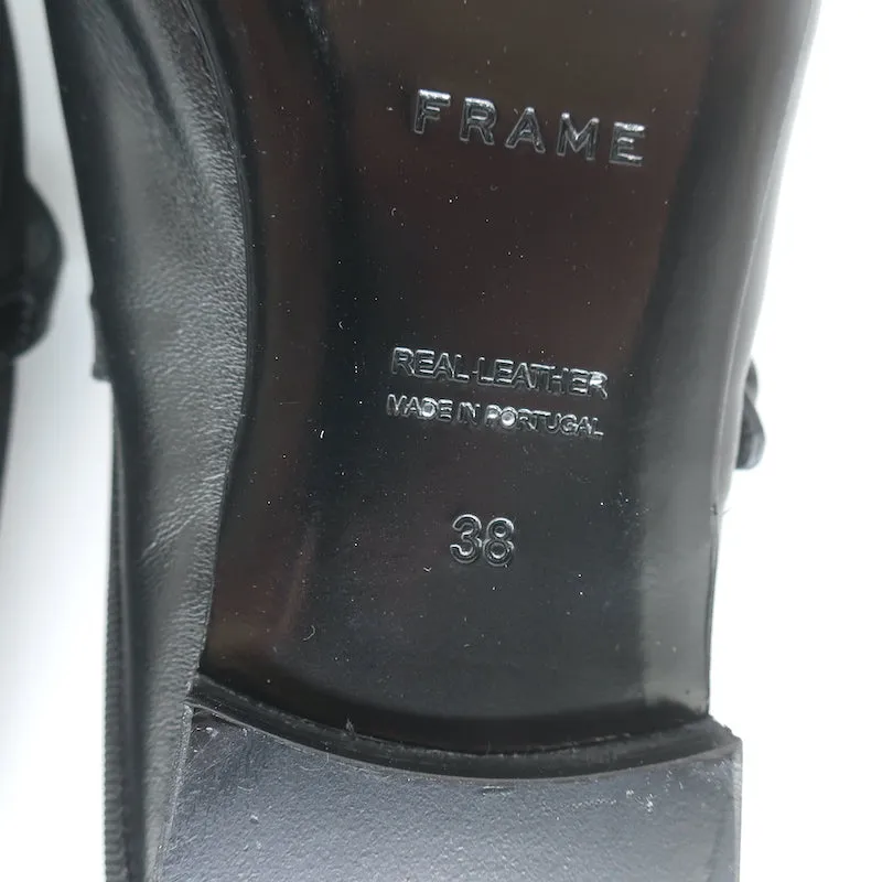 FRAME Le Em Flat Mary Jane Mules en Cuir Noir Taille 38 NEUF