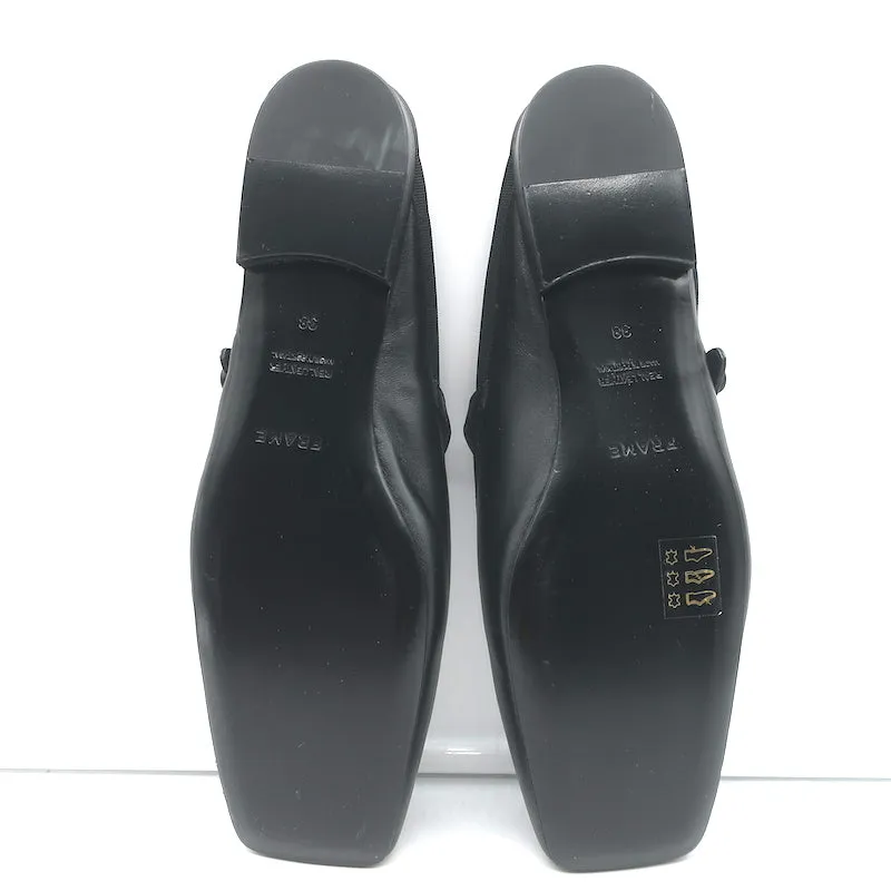 FRAME Le Em Flat Mary Jane Mules en Cuir Noir Taille 38 NEUF