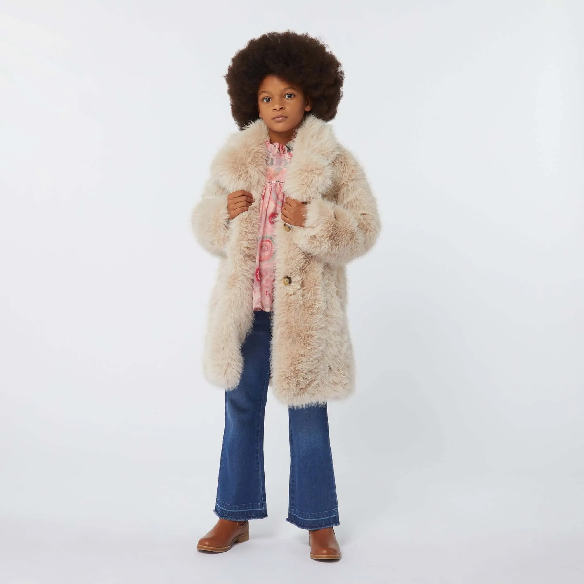 Manteau en fausse fourrure beige pour filles