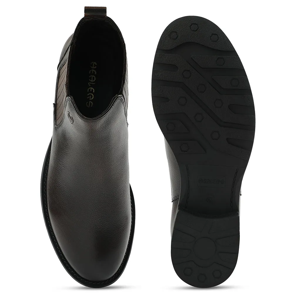 Bottes Chelsea Casual Marron Foncé Sans Lacets Pour Hommes J757-01 Par Liberty