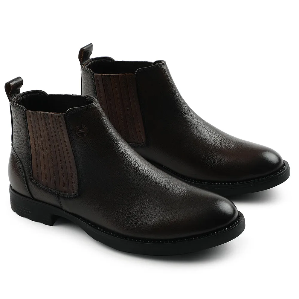 Bottes Chelsea Casual Marron Foncé Sans Lacets Pour Hommes J757-01 Par Liberty