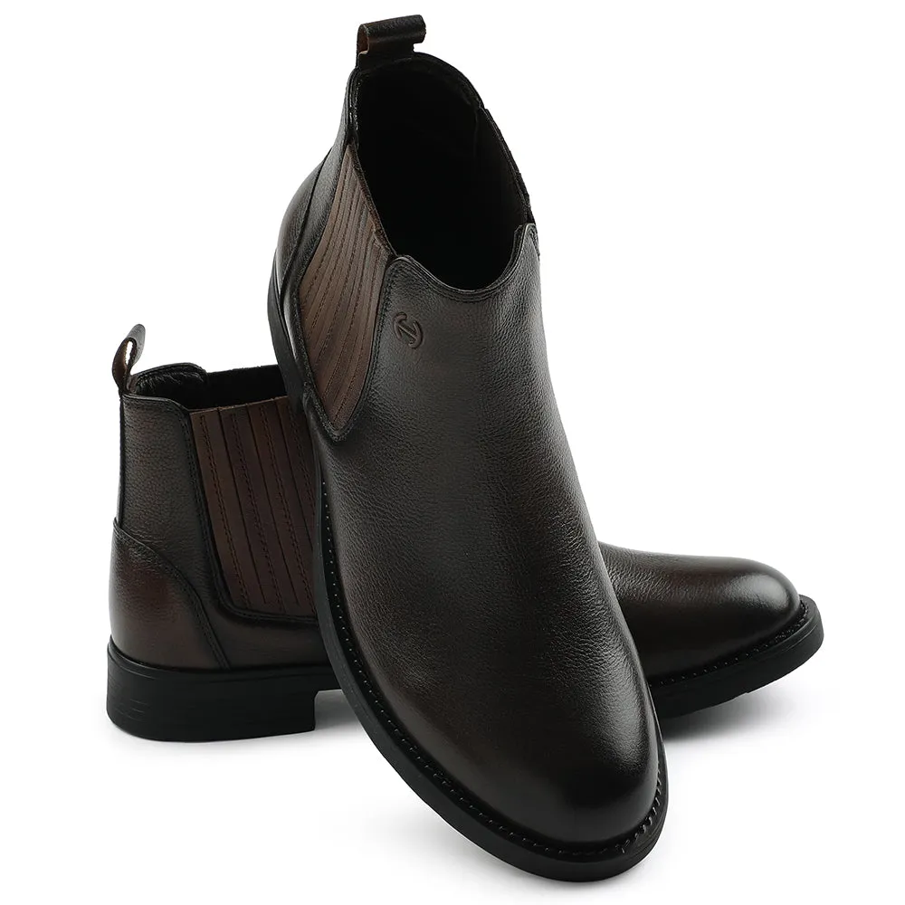 Bottes Chelsea Casual Marron Foncé Sans Lacets Pour Hommes J757-01 Par Liberty