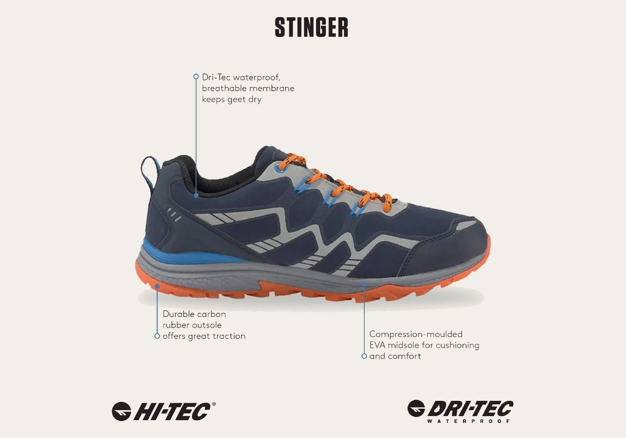 Chaussures de randonnée imperméables et confortables Hi Tec Mens Stinger par Hi Tec