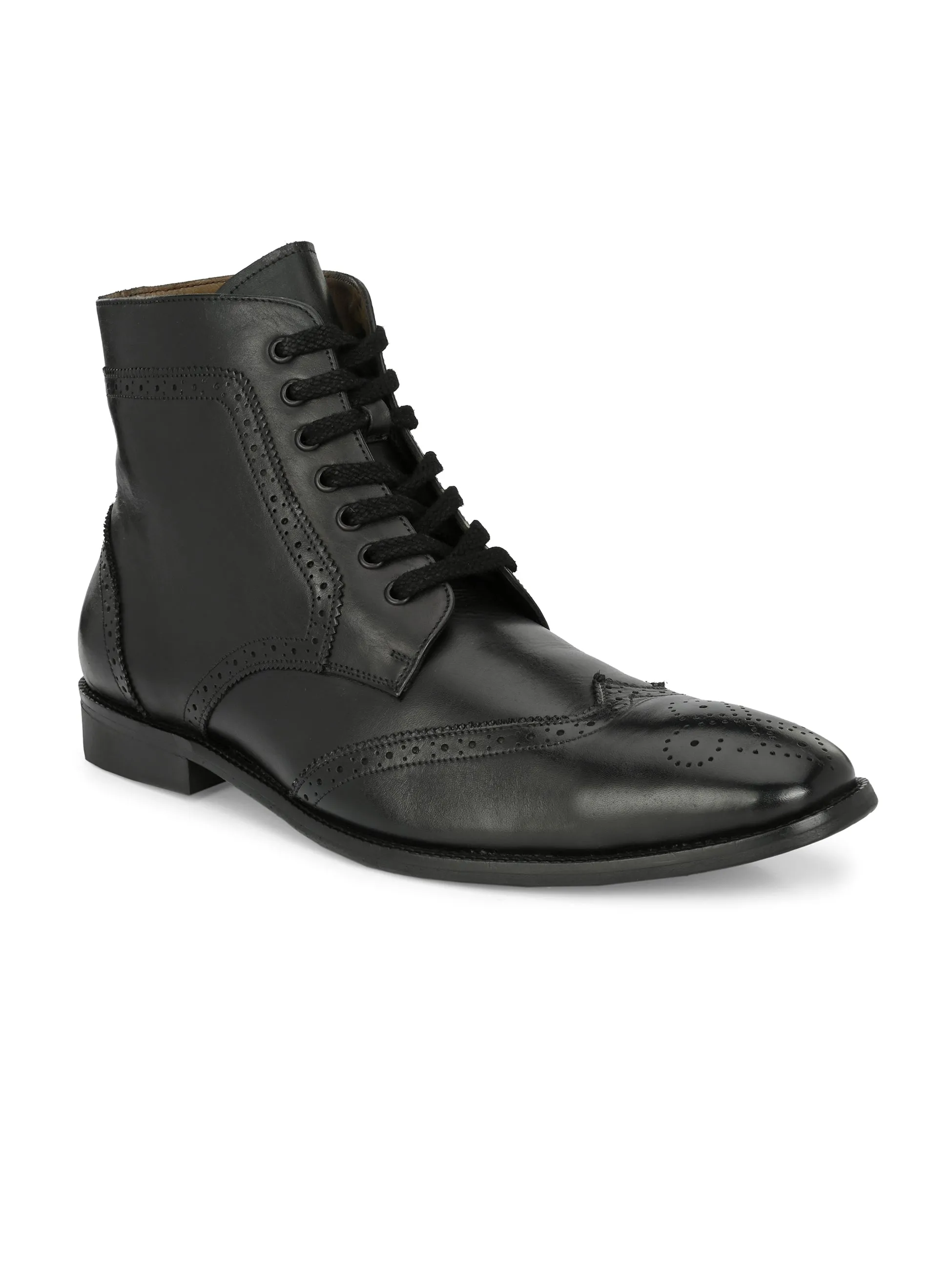 Bottes cheville en cuir noir à lacets pour hommes Hitz