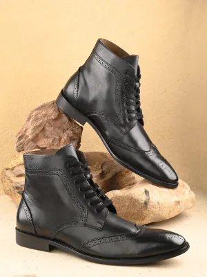 Hitz Men's Black Leather Lace-up Ankle Boot Shoes
