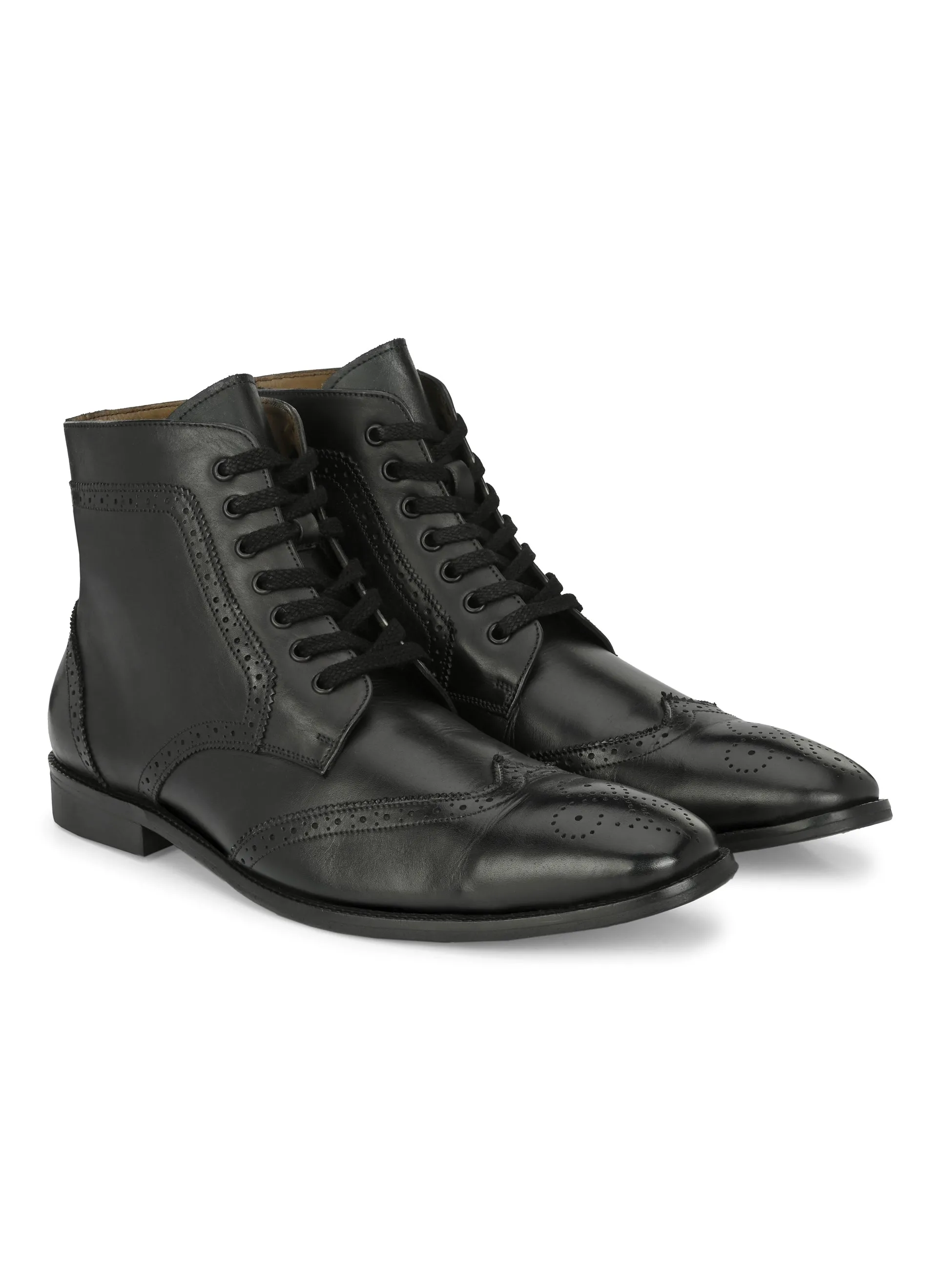 Bottes cheville en cuir noir à lacets pour hommes Hitz