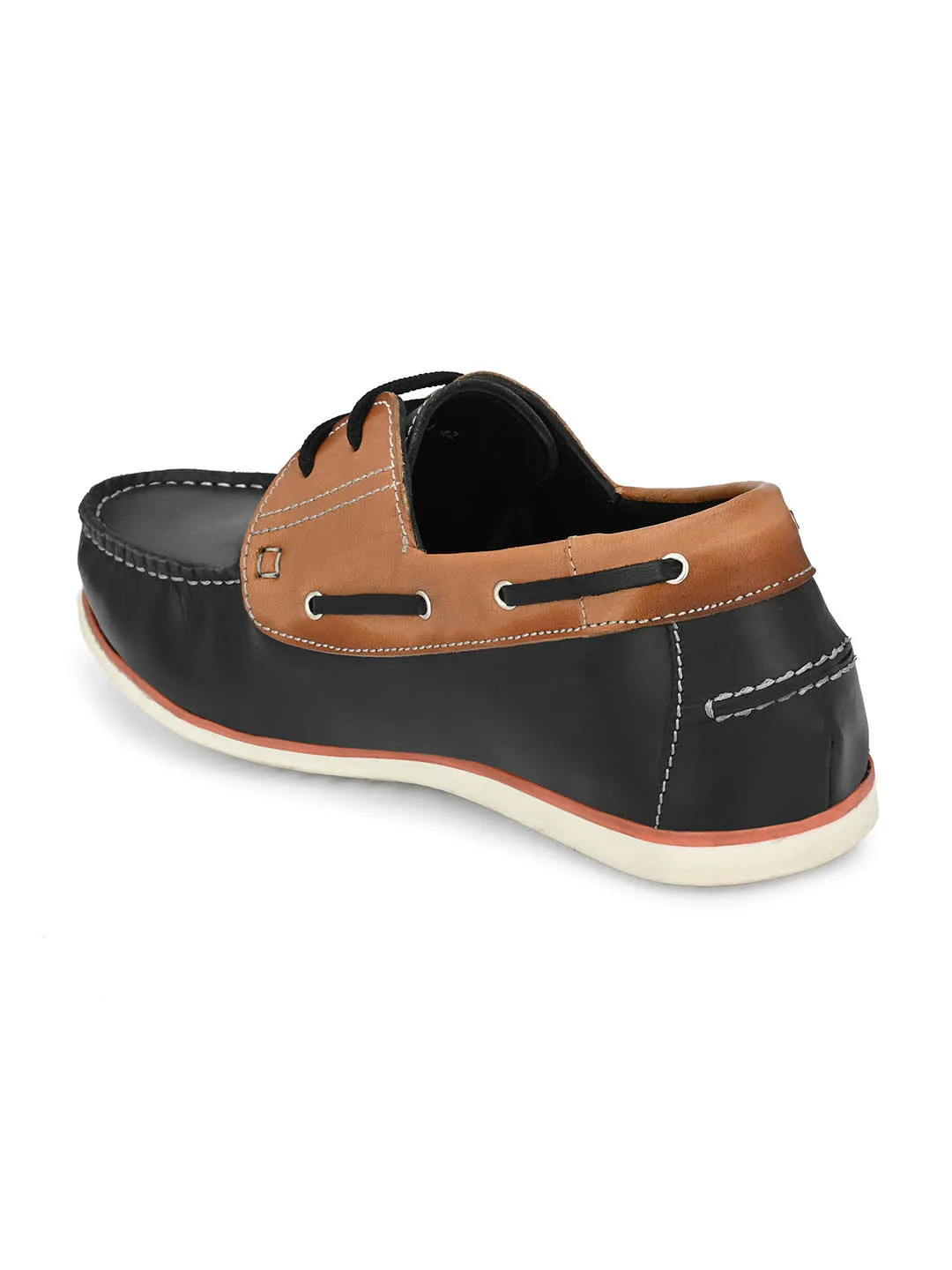 Chaussures bateau en cuir noir pour hommes à lacets Hitz