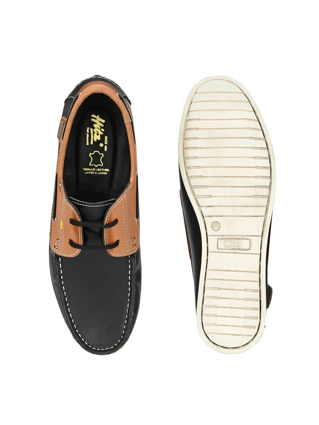 Chaussures bateau en cuir noir pour hommes à lacets Hitz