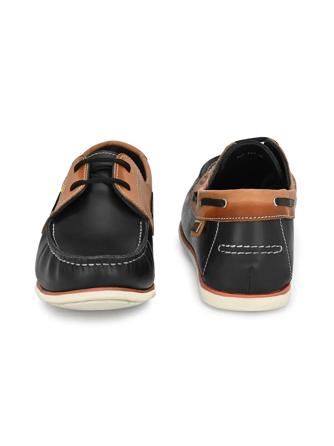 Chaussures bateau en cuir noir pour hommes à lacets Hitz