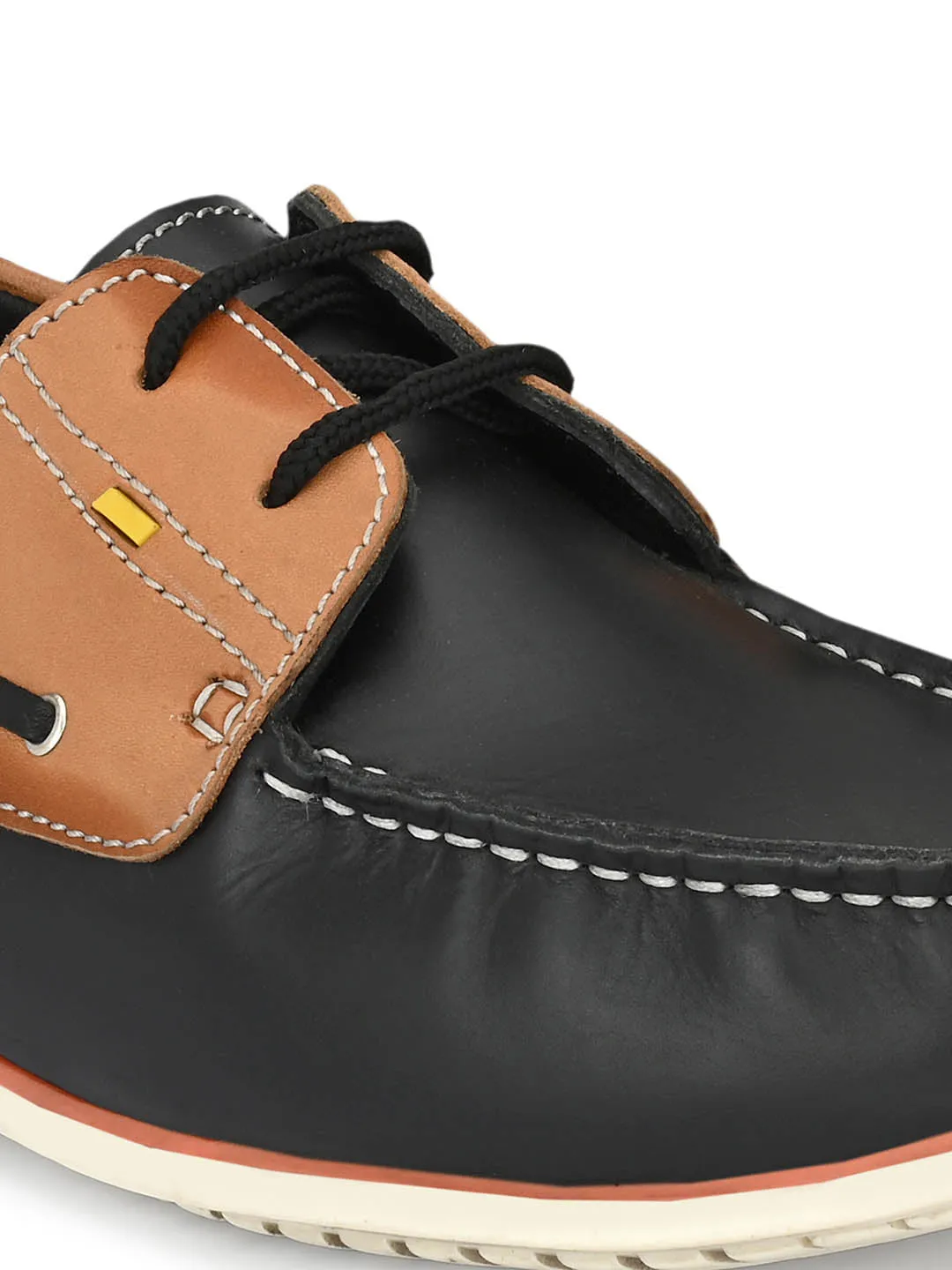 Chaussures bateau en cuir noir pour hommes à lacets Hitz