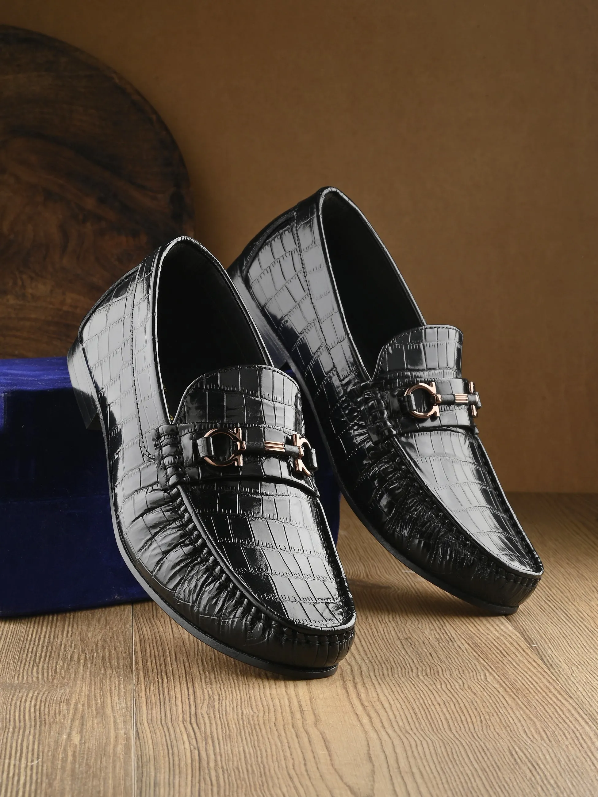Mocassins Hitz pour Homme en Cuir Noir à Enfiler, Confortables pour Soirée