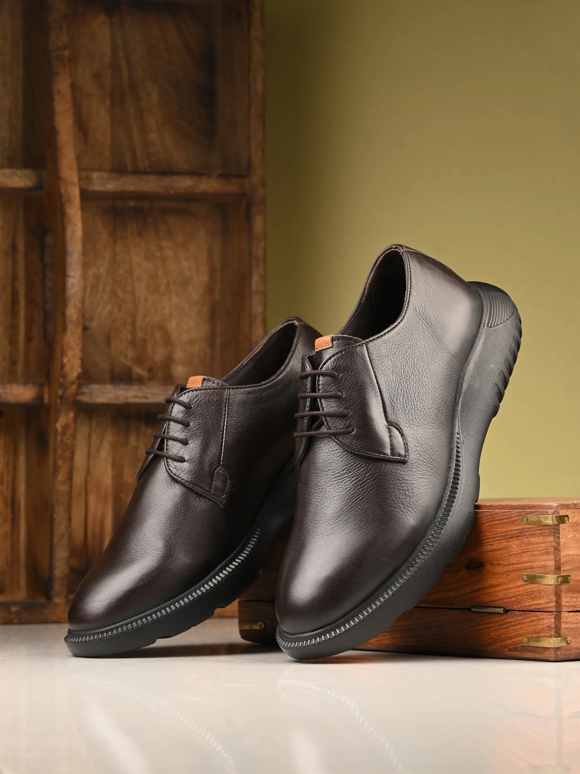 Chaussures décontractées à lacets en cuir marron pour hommes HITZ