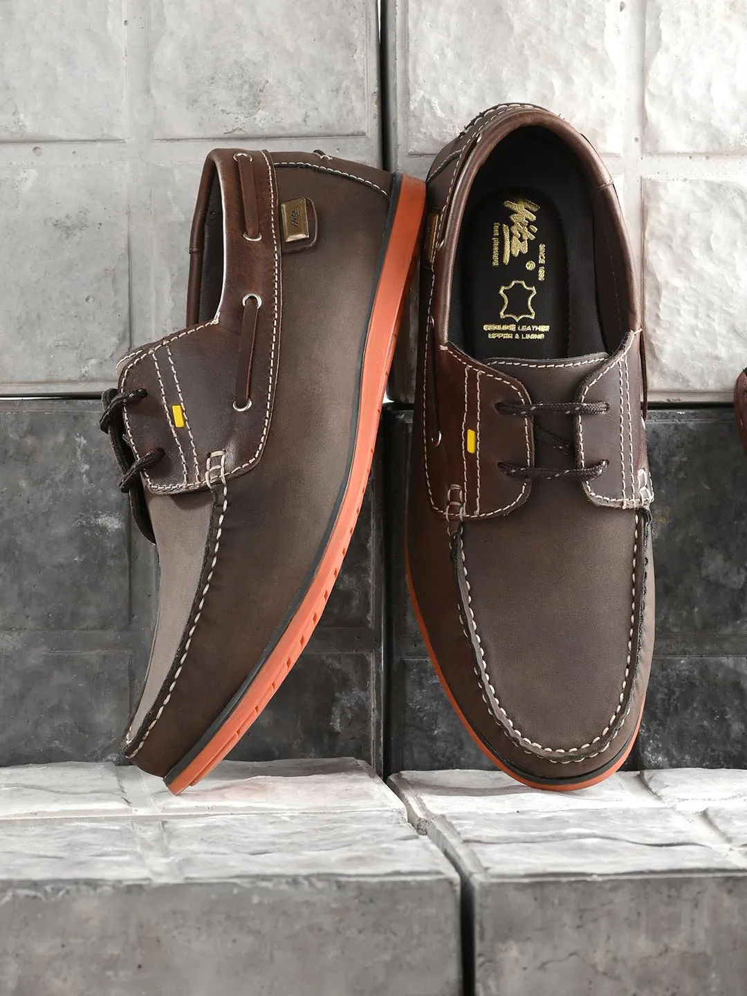 Chaussures bateau en cuir marron pour hommes à lacets Hitz