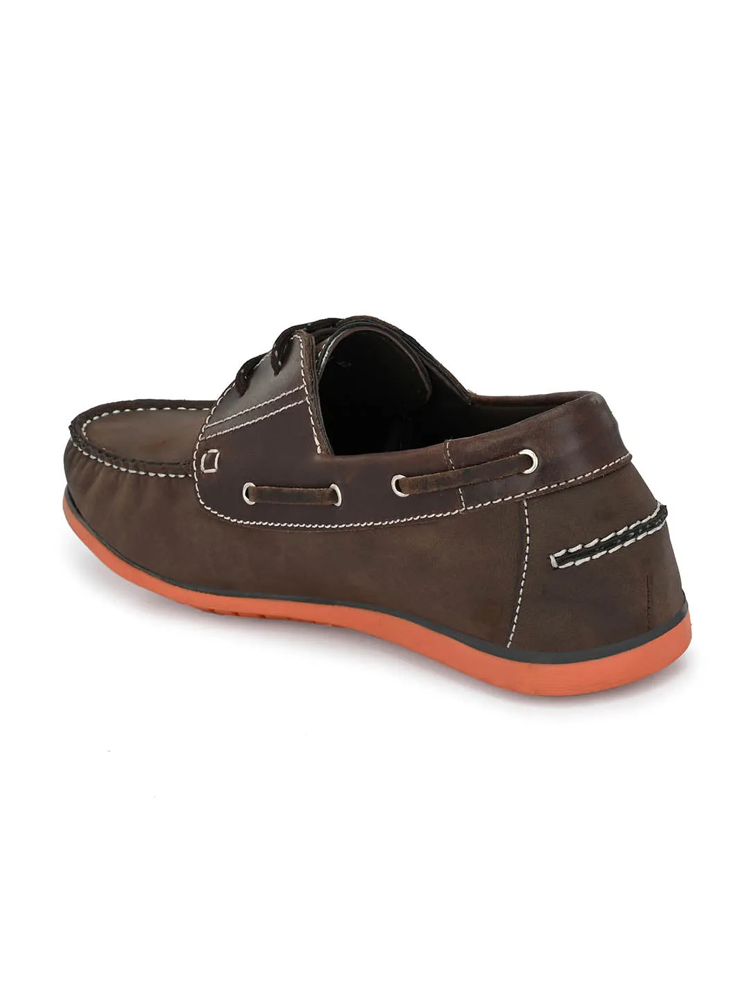 Chaussures bateau en cuir marron pour hommes à lacets Hitz