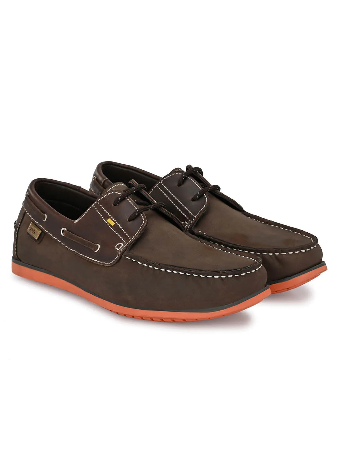 Chaussures bateau en cuir marron pour hommes à lacets Hitz