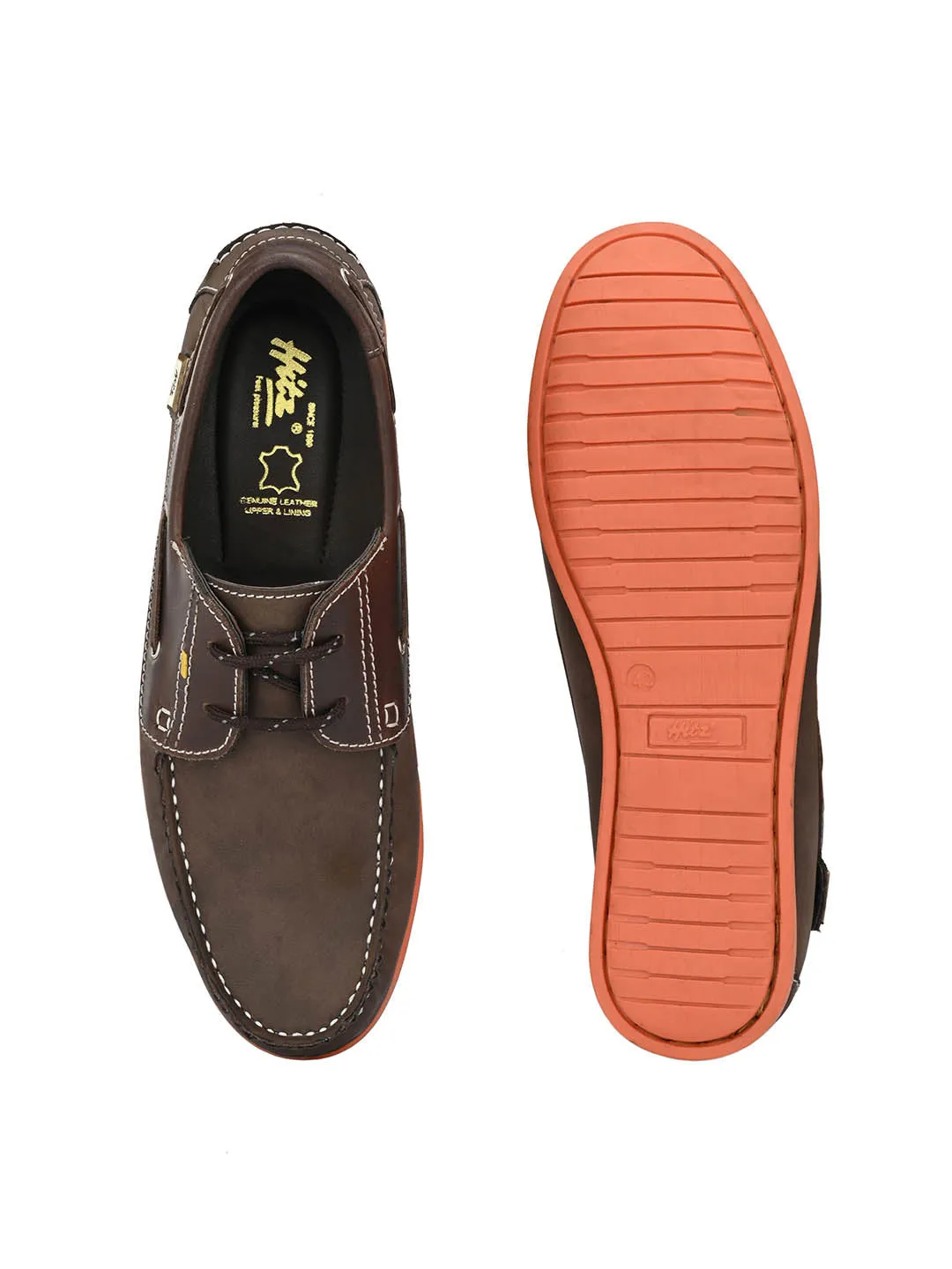 Chaussures bateau en cuir marron pour hommes à lacets Hitz