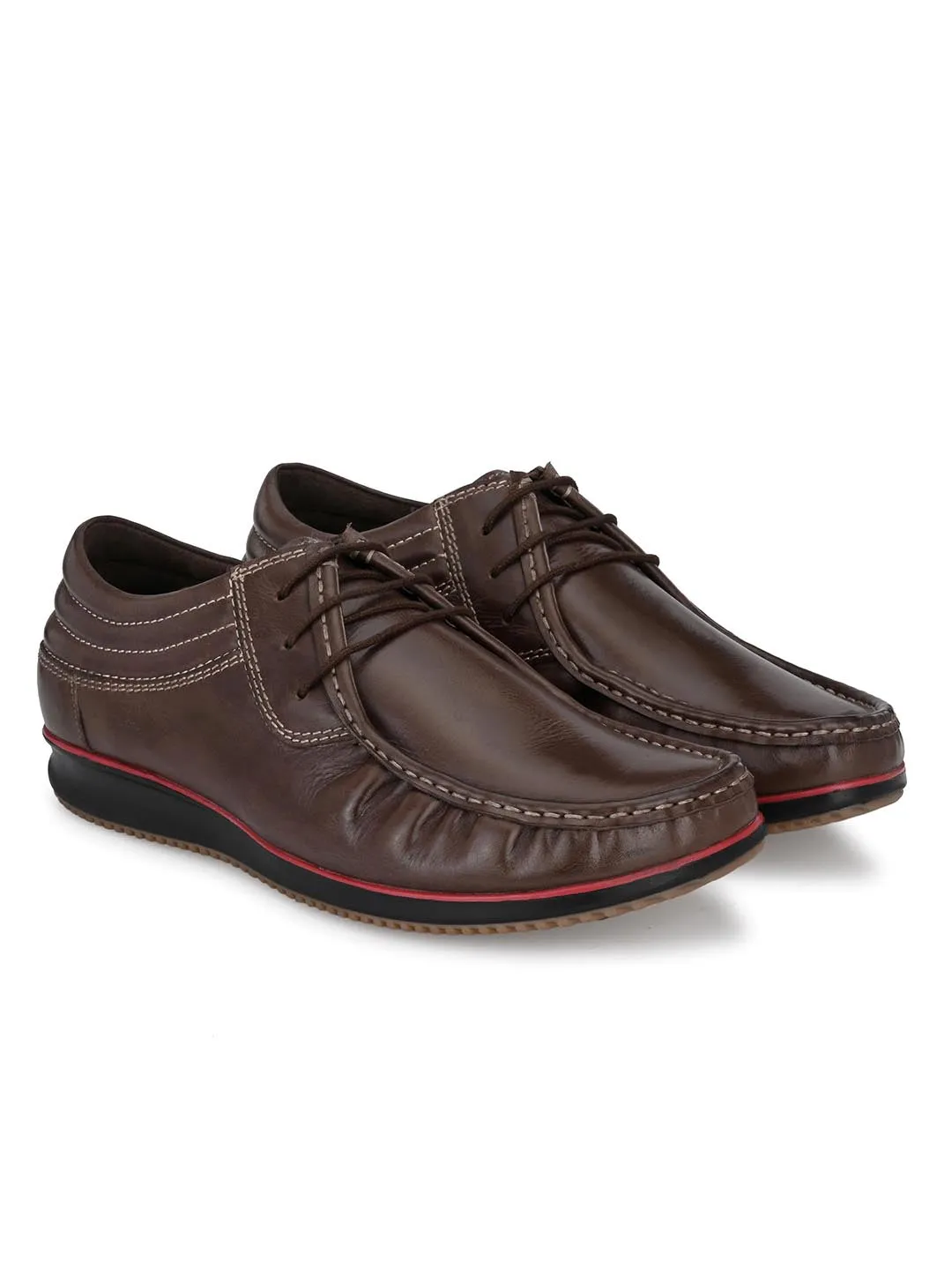 Chaussures décontractées à lacets en cuir marron pour hommes Hitz