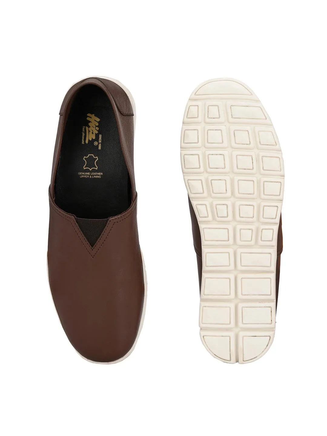 Chaussures décontractées à enfiler en cuir marron pour hommes Hitz