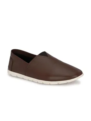 Hitz Men's Brown Leather Slip On Casual Shoes
