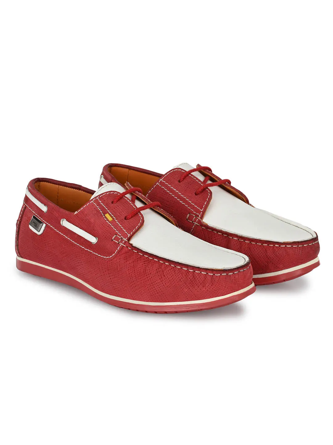 Chaussures bateau en cuir rouge pour hommes Hitz à lacets