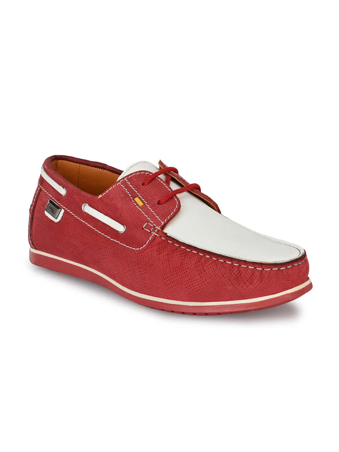 Chaussures bateau en cuir rouge pour hommes Hitz à lacets