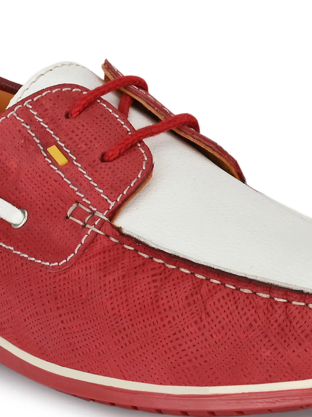 Chaussures bateau en cuir rouge pour hommes Hitz à lacets
