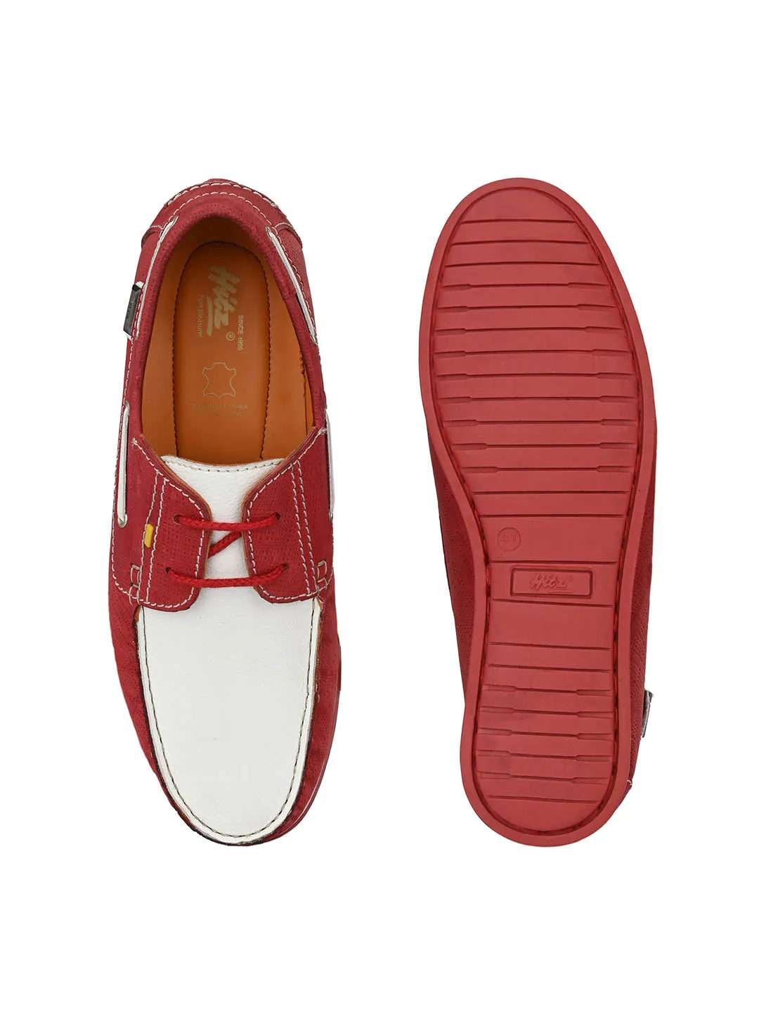 Chaussures bateau en cuir rouge pour hommes Hitz à lacets