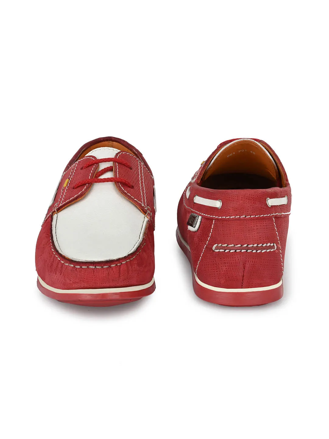 Chaussures bateau en cuir rouge pour hommes Hitz à lacets