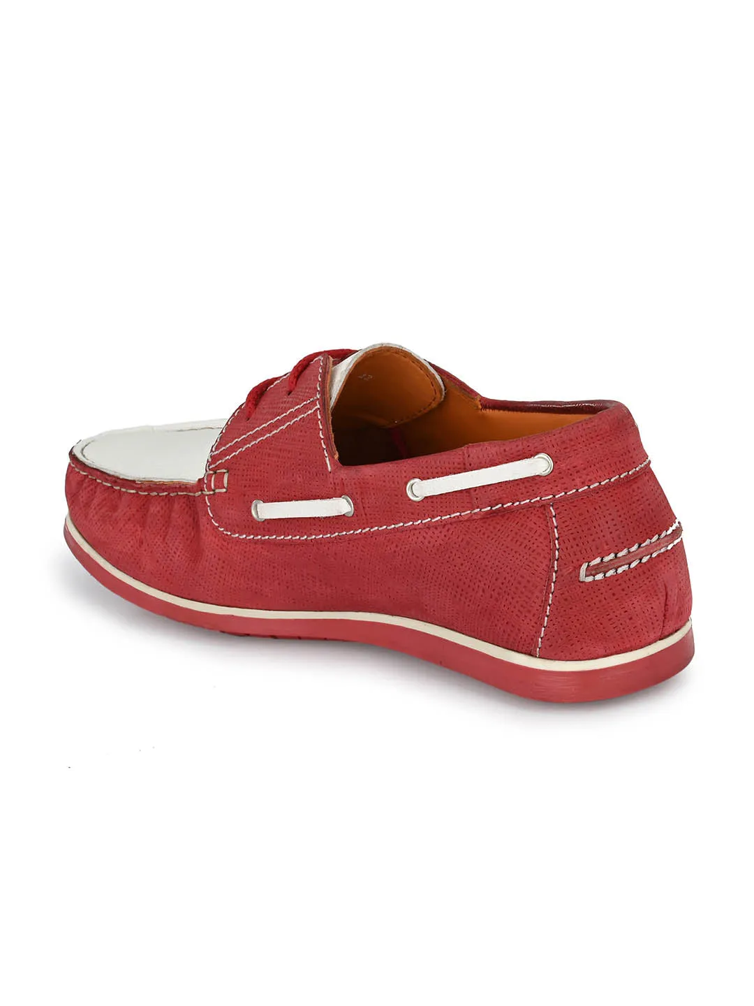 Chaussures bateau en cuir rouge pour hommes Hitz à lacets