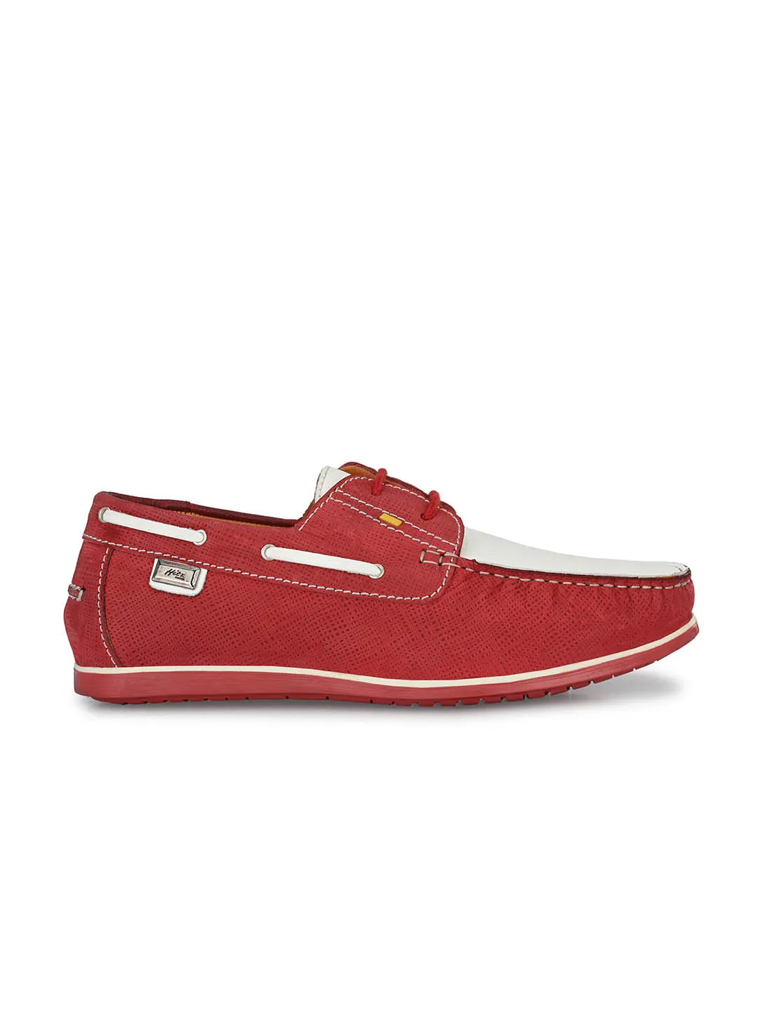 Chaussures bateau en cuir rouge pour hommes Hitz à lacets