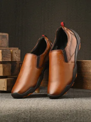 Hitz Men's Tan Leather Casual Slip On Shoes