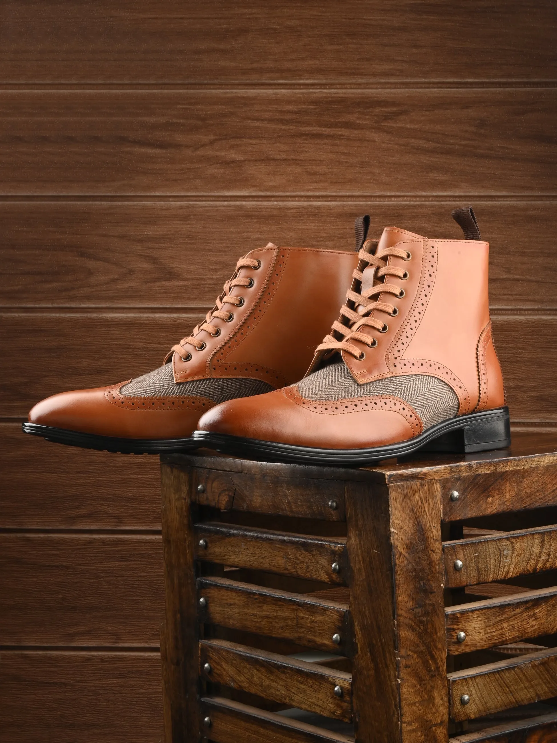 Bottes chelsea en cuir brun pour hommes Hitz à lacets