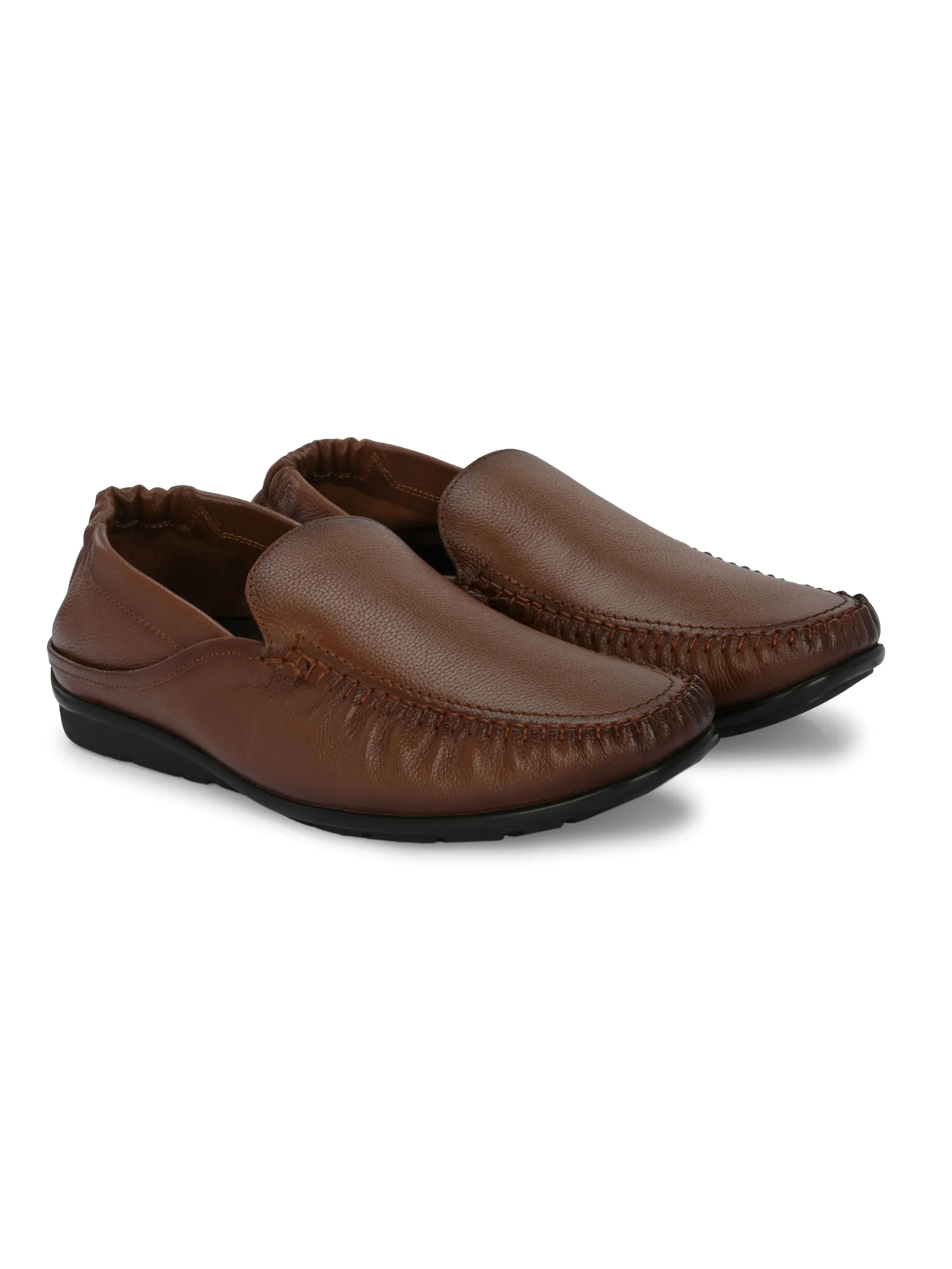 Chaussures Hitz Homme à Enfiler en Cuir Marron, Mocassins Confortables