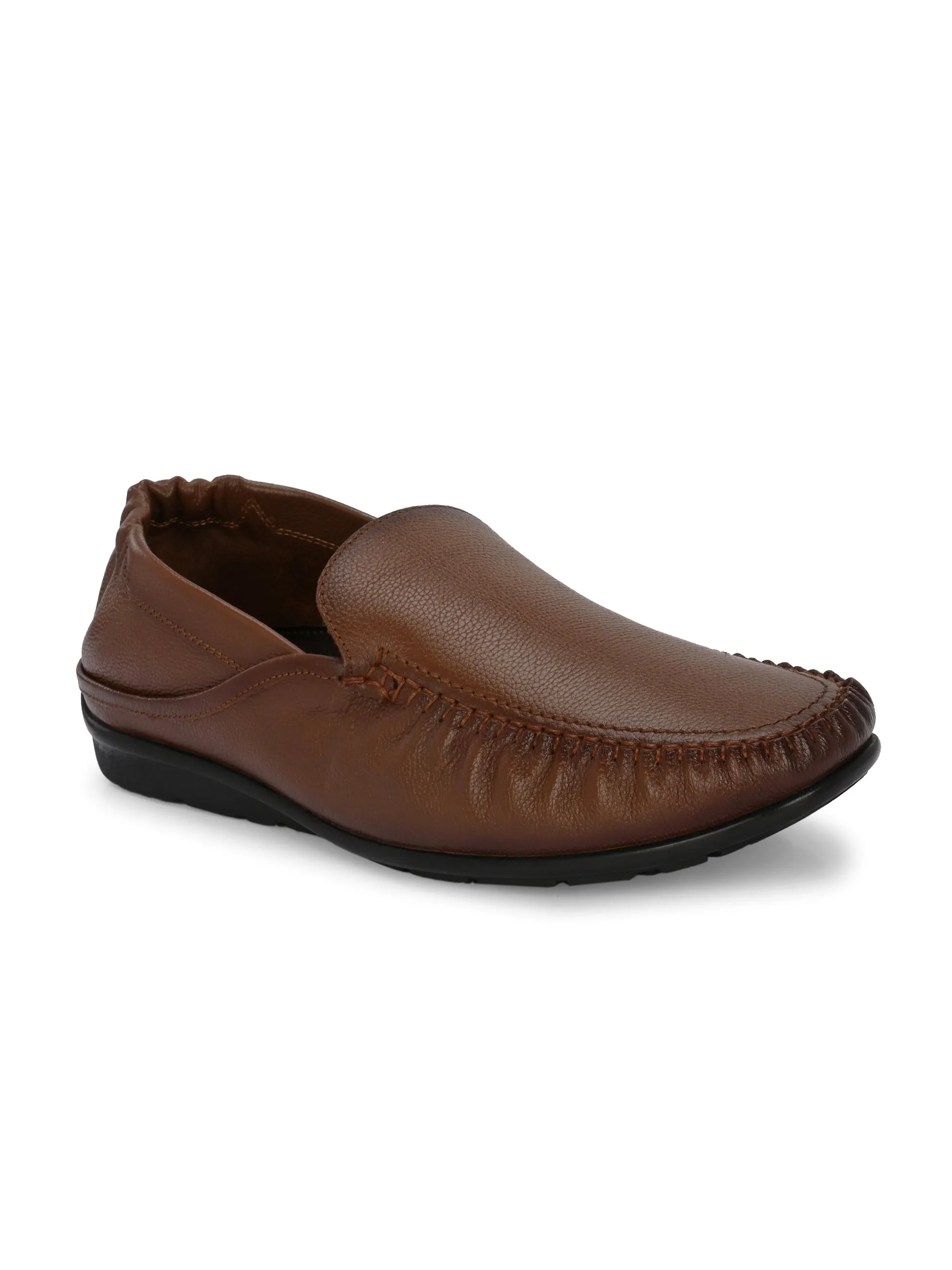 Chaussures Hitz Homme à Enfiler en Cuir Marron, Mocassins Confortables