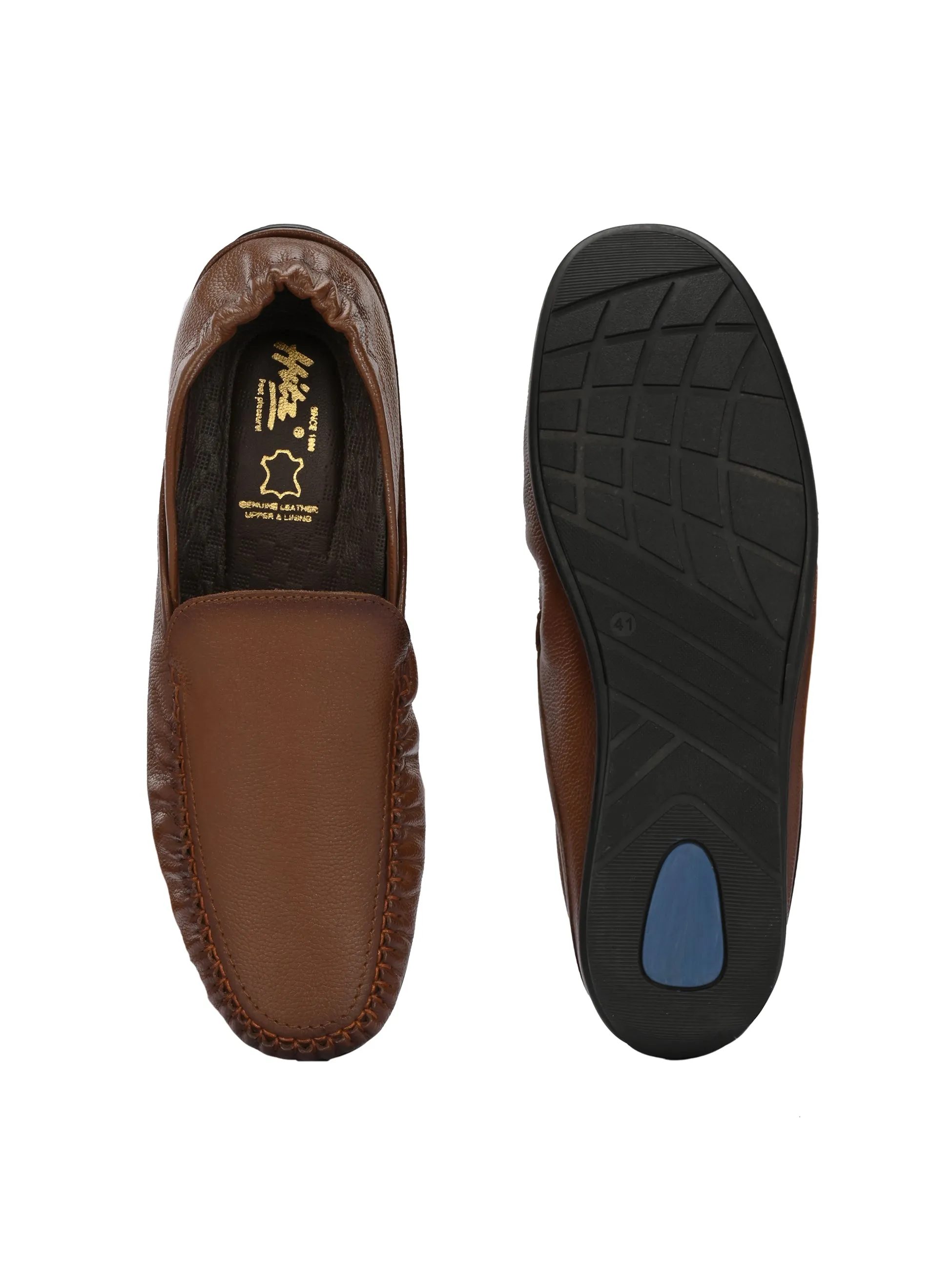 Chaussures Hitz Homme à Enfiler en Cuir Marron, Mocassins Confortables