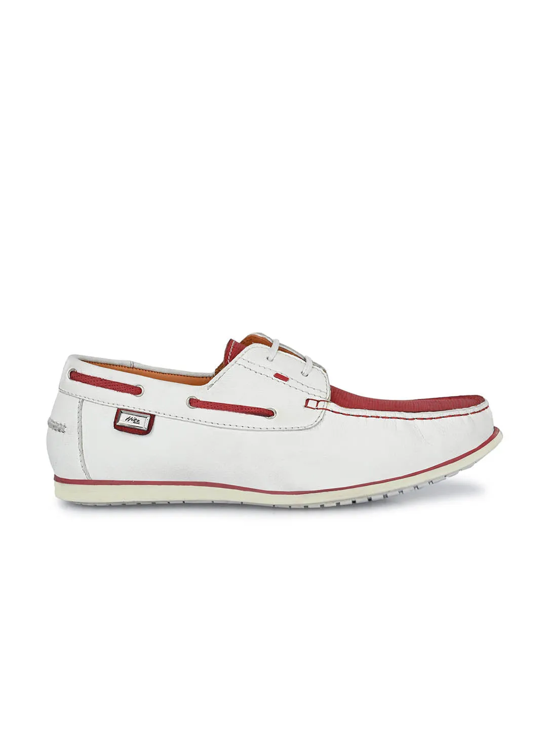 Chaussures bateau en cuir blanc pour hommes Hitz à lacets