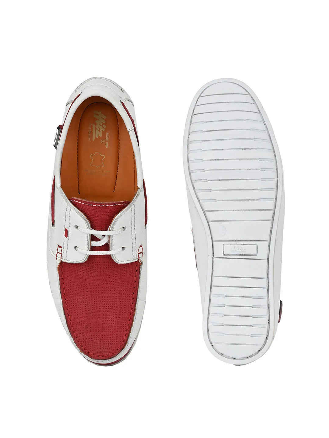 Chaussures bateau en cuir blanc pour hommes Hitz à lacets