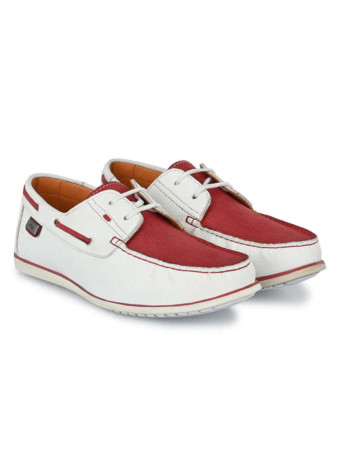 Chaussures bateau en cuir blanc pour hommes Hitz à lacets