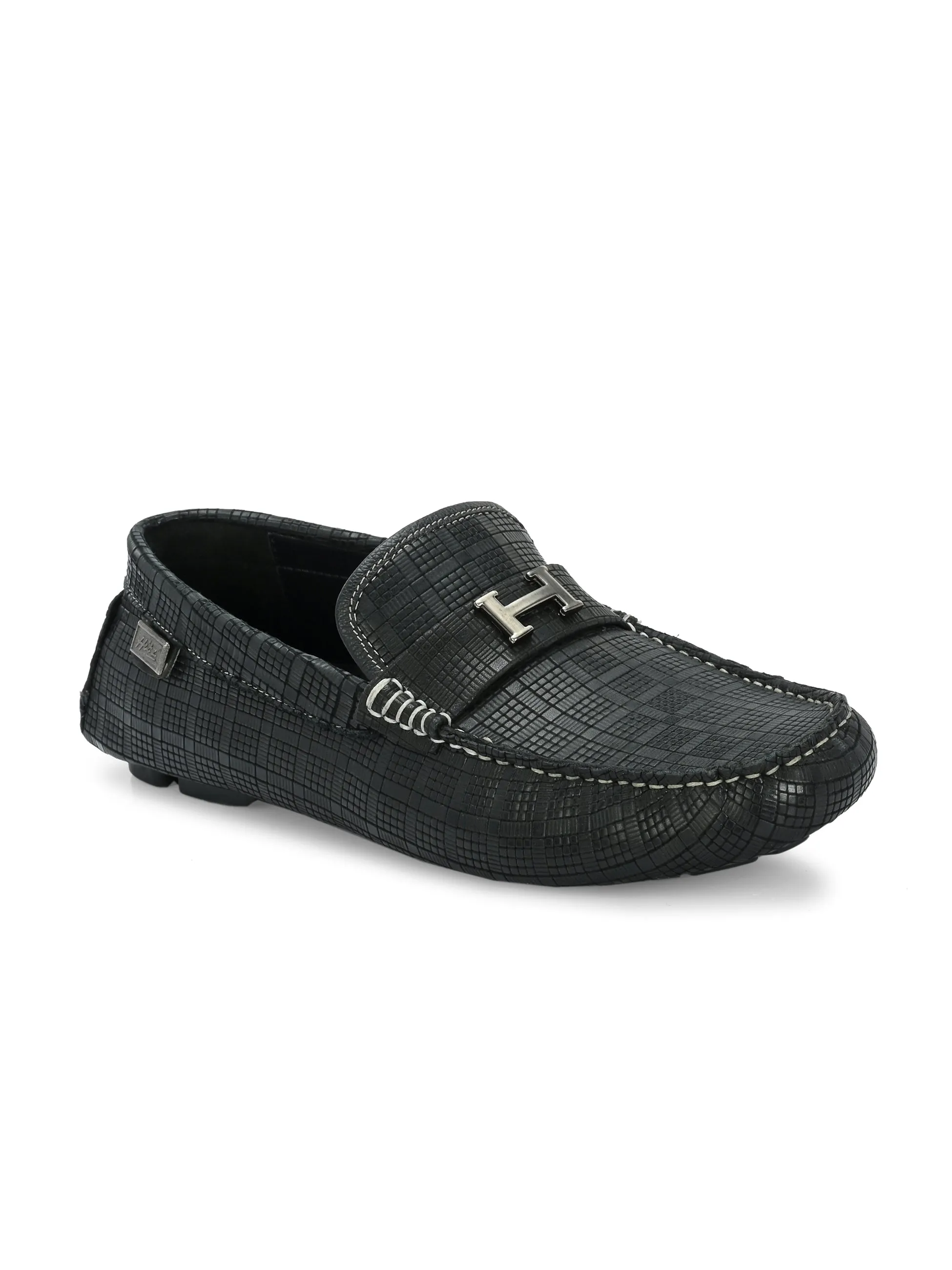 Chaussures décontractées à enfiler en cuir noir pour hommes HITZ1072