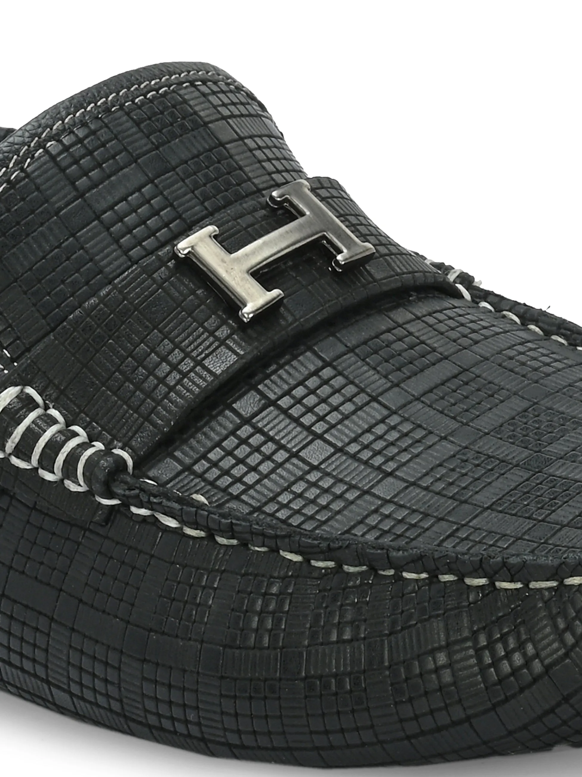 Chaussures décontractées à enfiler en cuir noir pour hommes HITZ1072