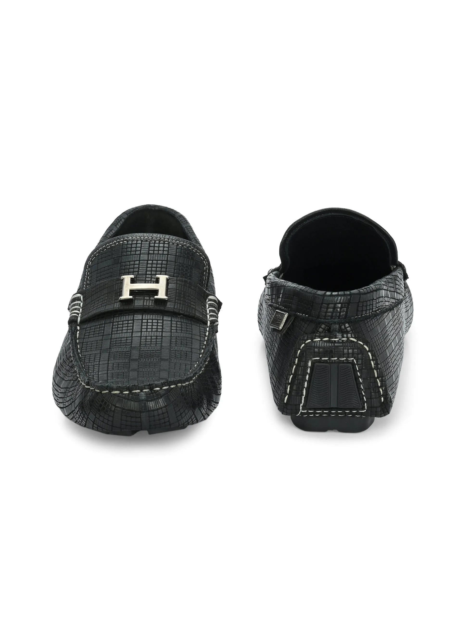 Chaussures décontractées à enfiler en cuir noir pour hommes HITZ1072